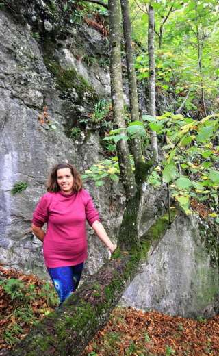 Vertikálne výrastky z horizontálne položeného materského stromu aj s Monikou